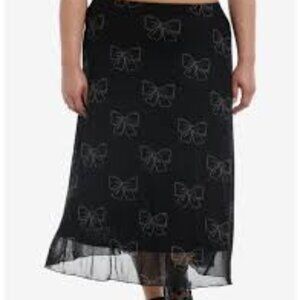 Cosmic Aura Black & Grey Bows Mesh Midi Skirt Size S/M